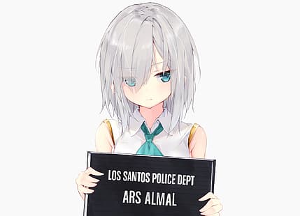 Ars Almal, Aqua-Augen, graues Haar, kurzes Haar, rot, weiß, Krawatte, HD-Hintergrundbild HD wallpaper
