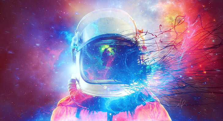 космонавт, космически костюм, многоцветен, космос, HD тапет