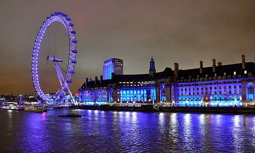 Şehirler, Londra, Dönme Dolap, Işık, London Eye, Gece, HD masaüstü duvar kağıdı HD wallpaper
