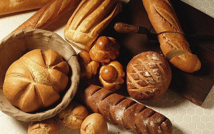 several breads, bread, delicious, pastries, HD wallpaper
