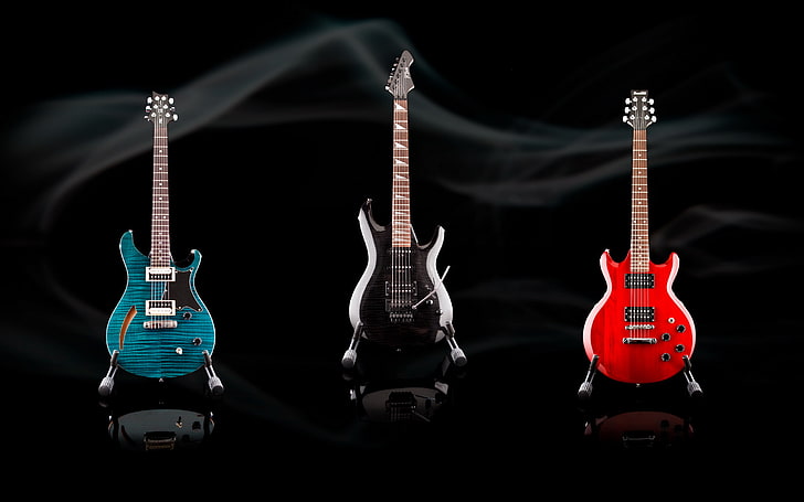Guitar Music Background, three assorted-color electric guitars, Music, , black, guitar, background, HD wallpaper