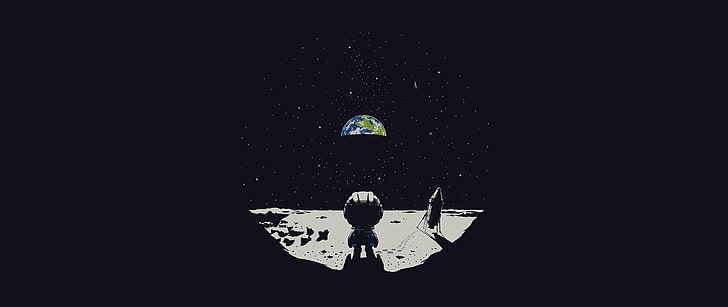 Astronaut im Weltraum Illustration, Ultrawide, Weltraum, Mond, Erde, Kerbal Space Program, Ultra-Wide, HD-Hintergrundbild