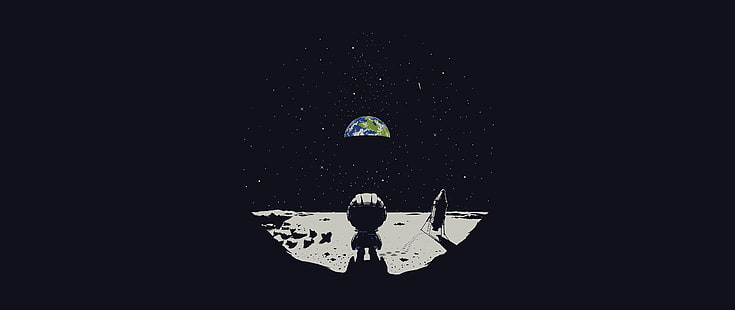 Astronaut im Weltraum Illustration, Ultrawide, Weltraum, Mond, Erde, Kerbal Space Program, Ultra-Wide, HD-Hintergrundbild HD wallpaper