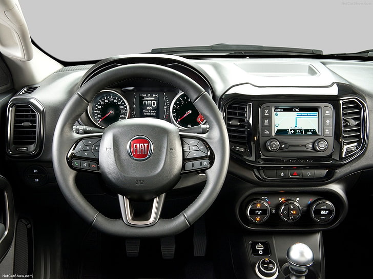 black FIAT multi-function steering wheel, car, car interior, HD wallpaper