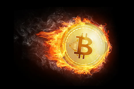 fuego, llama, humo, moneda, fon, bitcoin, Fondo de pantalla HD HD wallpaper