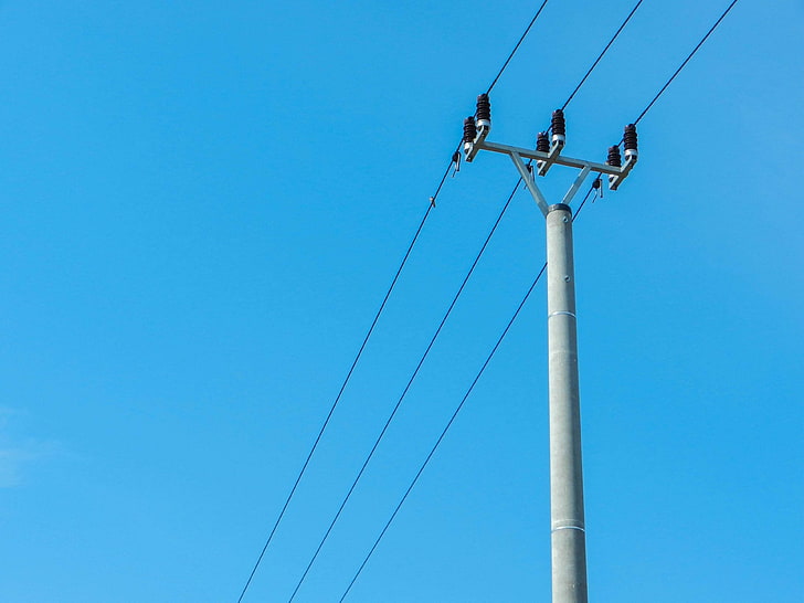 blue, cables, electricity, powerline, sky, HD wallpaper