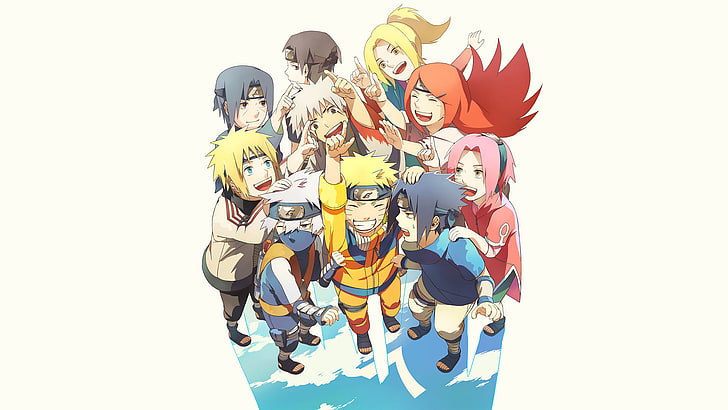 Naruto illustration, Anime, Naruto, Itachi Uchiha, Jiraiya (Naruto), Kakashi Hatake, Minato Namikaze, Naruto Uzumaki, Sakura Haruno, Sasuke Uchiha, HD wallpaper
