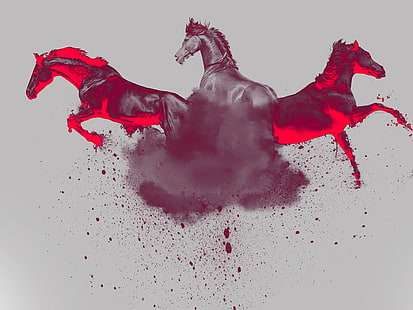 три скачущие лошади, животные, конь, простой фон, HD обои HD wallpaper