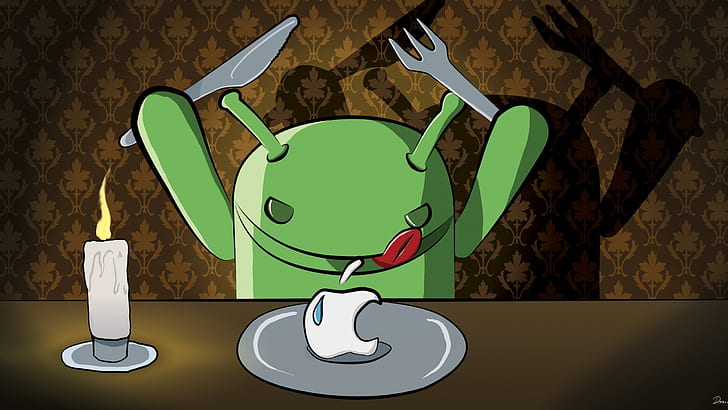 Hungry Android, funny android, fantasy android, 3d pics, background, funny, HD wallpaper