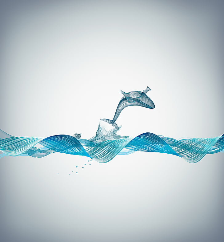 blue fish illustration, Sound waves, Fishing boat, Whale, Sea, HD, HD wallpaper