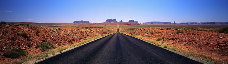 Пустиня, двоен екран, магистрала, пейзаж, природа, HD тапет