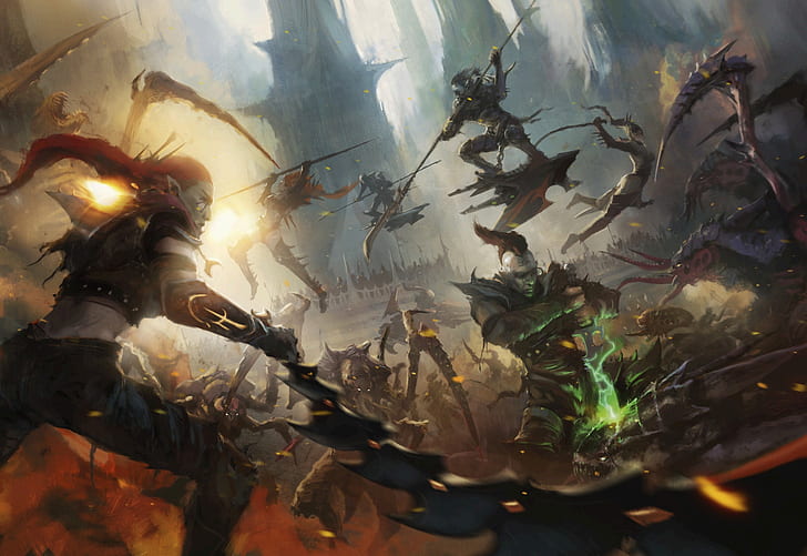 battle, Warhammer 40 000, tyranids, dark eldar, drukhari, HD wallpaper