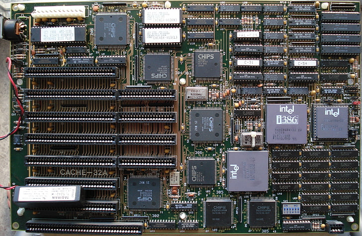 녹색과 검은 색 컴퓨터 마더 보드, 하드웨어, Intel 386, 메인 보드, 마더 보드, 컴퓨터, 기술, HD 배경 화면