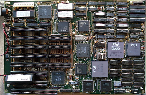 green and black computer motherboard, hardware, Intel 386, Mainboard, motherboards, computer, technology, HD wallpaper HD wallpaper