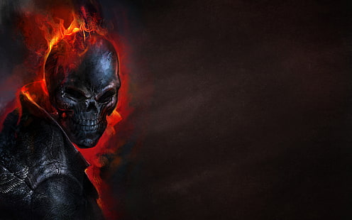 Ilustracja Ghost Rider, ciemne tło, ogień, czaszka, szkielet, Ghost Rider, Tapety HD HD wallpaper