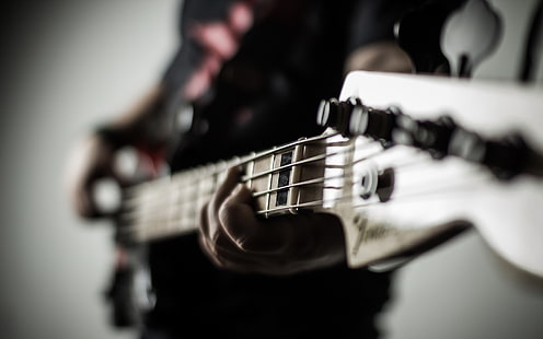black 4-string electric bass guitar, music, background, guitar, HD wallpaper HD wallpaper