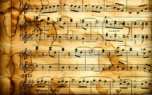 musical notes, old paper, HD wallpaper HD wallpaper