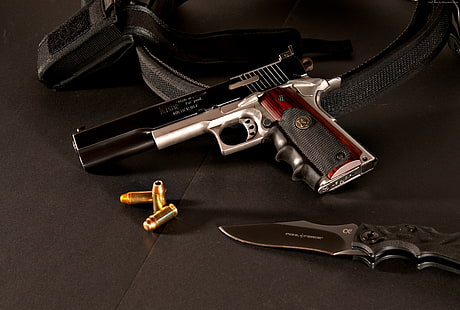pistol, Colt M1911, Peters Stahl, Alpha 2, ACP, kniv, anpassad, .45, Pohl Force, HD tapet HD wallpaper