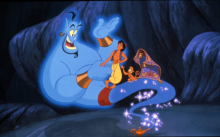 Aladdin limpia la lámpara de fricción sucia, liberando así al gigante capturado que cumplió la imagen de tres deseos 1920 × 1200, Fondo de pantalla HD