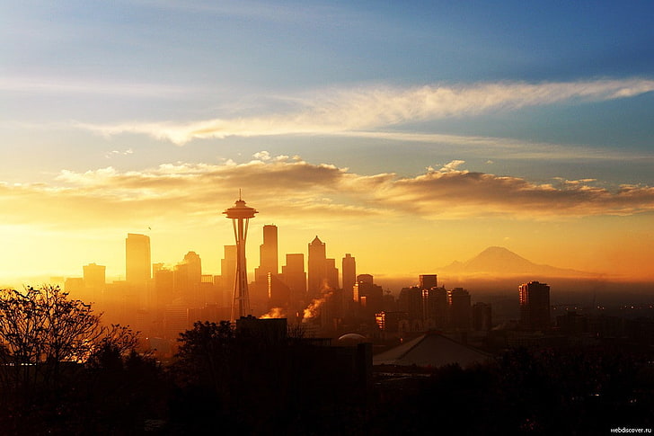Seattle, skyline, Space Needle, cityscape, HD wallpaper