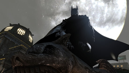Tapeta cyfrowa DC Comics Batman, Batman, Batman: Arkham Origins, gry wideo, noc, deszcz, światło księżyca, Tapety HD HD wallpaper