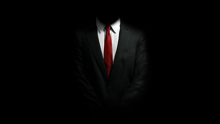 Hitman Agent HD, agente 47, anonimo, sfondo nero, hitman, semplice, completo, cravatta, Sfondo HD