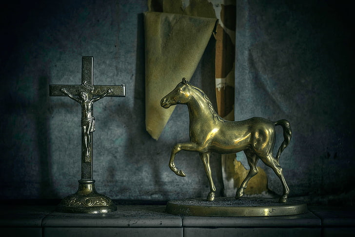 horse, figurine, the crucifixion, HD wallpaper