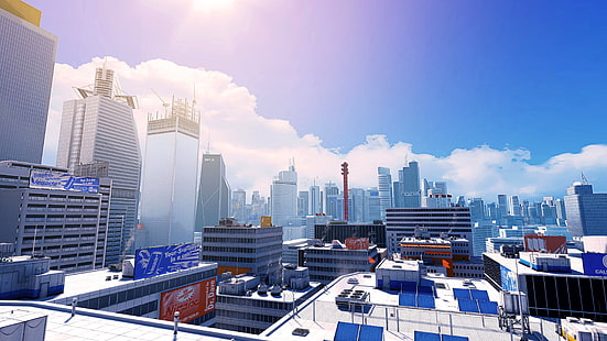 المباني الشاهقة ، Mirror's Edge ، ألعاب الفيديو ، المدينة ، CGI، خلفية HD HD wallpaper