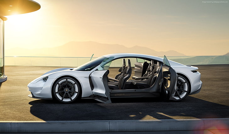 Supercar, weiß, Porsche Taycan, 800v, ​​Elektroautos, HD-Hintergrundbild