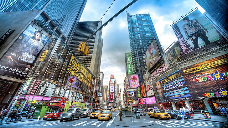 New York Times Square wallpaper, new york, street, buildings, cars, traffic, hdr, HD wallpaper