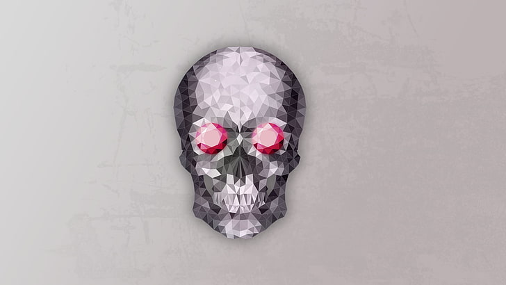 skull, simple background, low poly, digital art, artwork, HD wallpaper