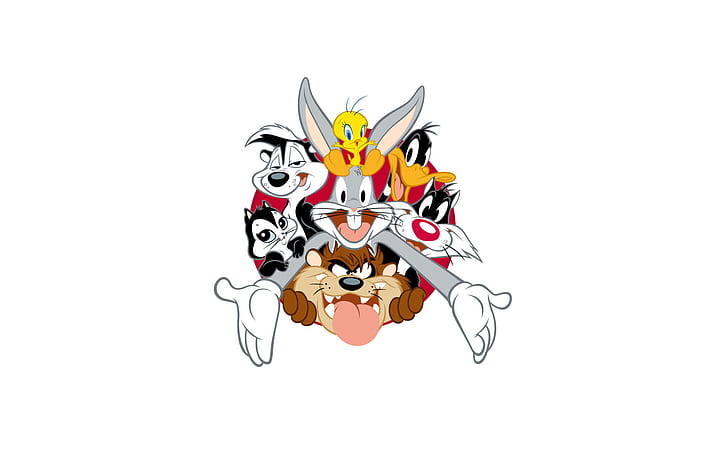 Minimalismus, weißer Hintergrund, Taz, Daffy Duck, Sylvester die Katze, Looney Tunes, Bugs Bunny, Tasmanian Devil, lustige Klingeltöne, HD-Hintergrundbild
