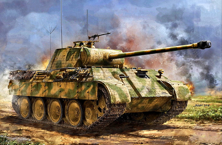 독일, 표범, 탱크 무기, 평균, 그림, WWII, Pz.Kpfw.V, 커맨드 탱크, HD 배경 화면