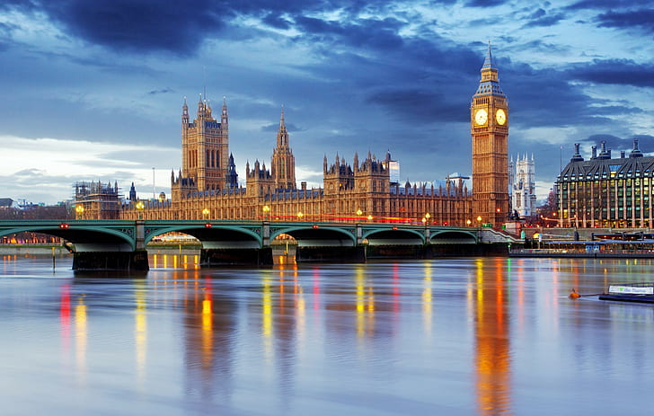 Ben, Big, jembatan, kota, rumah, kerajaan, London, sungai, langit, Inggris, Wallpaper HD
