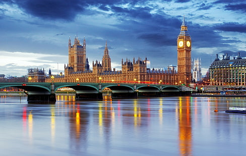 Ben, Big, mosty, miasta, domy, królestwo, Londyn, rzeki, niebo, Wielka Brytania, Tapety HD HD wallpaper