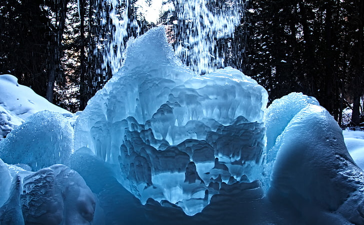 Fortezza di ghiaccio, cristalli di ghiaccio, elementi, acqua, blu, inverno, cascata, congelato, montagne, freddo, neve, Colorado, dolce, zing, Sfondo HD