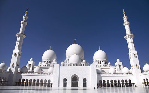 Grand Mosque Abu Dhabi, white muslim mosque, building, monument, white, HD wallpaper HD wallpaper