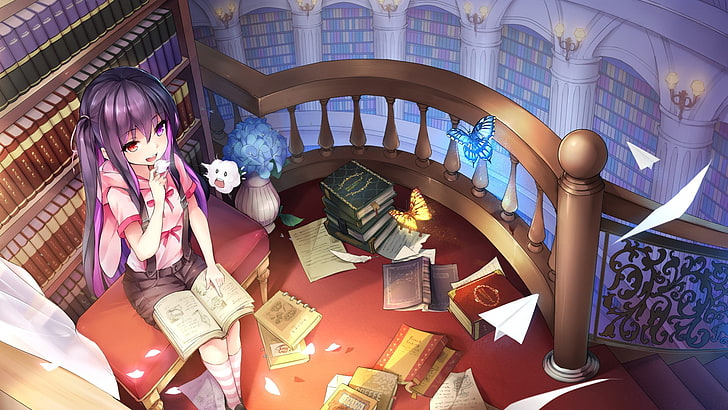 Anime Girls, Bücher, Twintails, originelle Charaktere, HD-Hintergrundbild