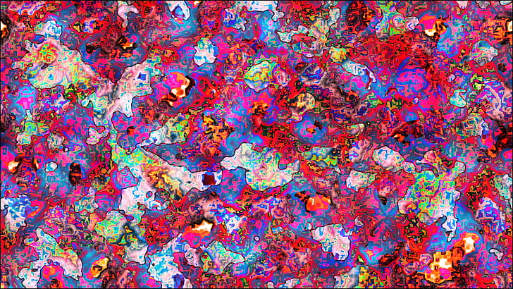 rotes, blaues und gelbes Blumentextil, hell, abstrakt, trippy, LSD, Kristall, HD-Hintergrundbild