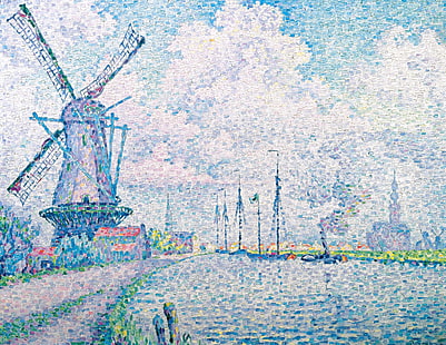Landschaft, Bild, Windmühle, Paul Signac, Pointillismus, Canal of Overschie, HD-Hintergrundbild HD wallpaper