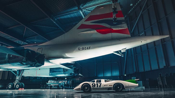 Porsche 917-001, Concorde, Concorde 002, hangar, Sfondo HD