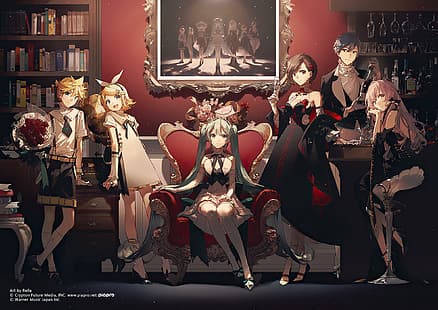 Vocaloid, Kagamine Len, Kagamine Rin, Hatsune Miku, Megurine Luka, Kaito, Meiko, HD тапет HD wallpaper