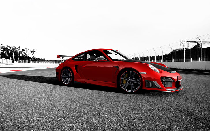 röd Porsche 911 coupe, röd, tuning, 911, Porsche, spår, GT2 RS, Techart, HD tapet