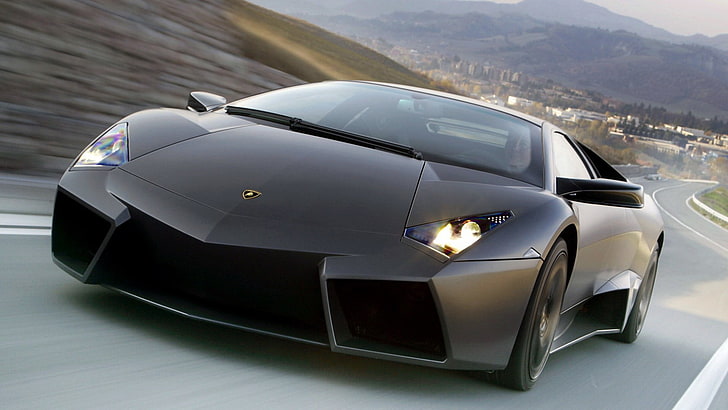 czarne Lamborghini Reventon coupe, Lamborghini Reventon, samochód, Tapety HD