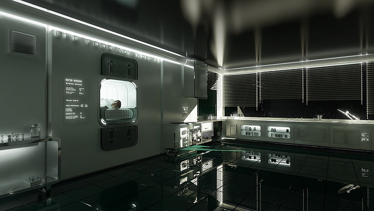 futuristic, interior design, render, space station, HD wallpaper