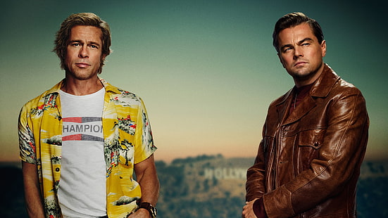 aktor, Brad Pitt, poster, pria, Leonardo DiCaprio, Once Upon a Time di Hollywood, Once in Hollywood, Wallpaper HD HD wallpaper