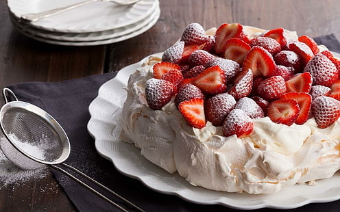 Cake Fraises Nourriture, gâteau, fraises, nourriture, Fond d'écran HD HD wallpaper