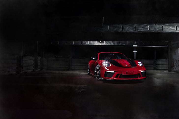 Porsche 911 coupé noir et rouge, Porsche 911 GT3, TechArt, 2018, HD, Fond d'écran HD