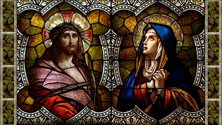 Décoration murale Jésus Christ et Vierge Marie, Jésus Christ, Sainte Marie, verres, Fond d'écran HD