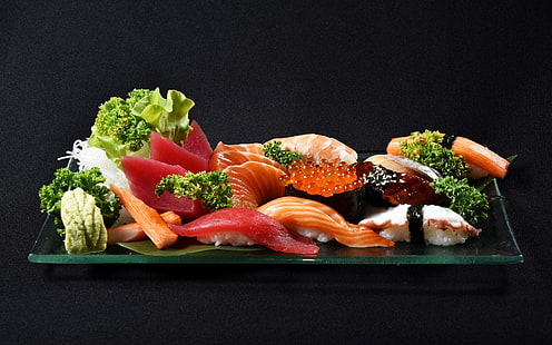 czarny, jedzenie, japońskie, sushi, Tapety HD HD wallpaper